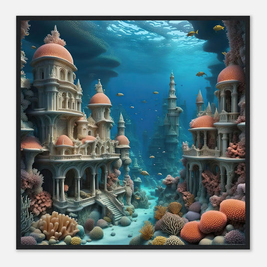 Gerahmtes Premium-Poster - Unterwasserwelt - Digitaler Stil, KI-Kunst - RolConArt, Unterwasserlandschaften, 70x70-cm-28x28-Schwarzer-Rahmen