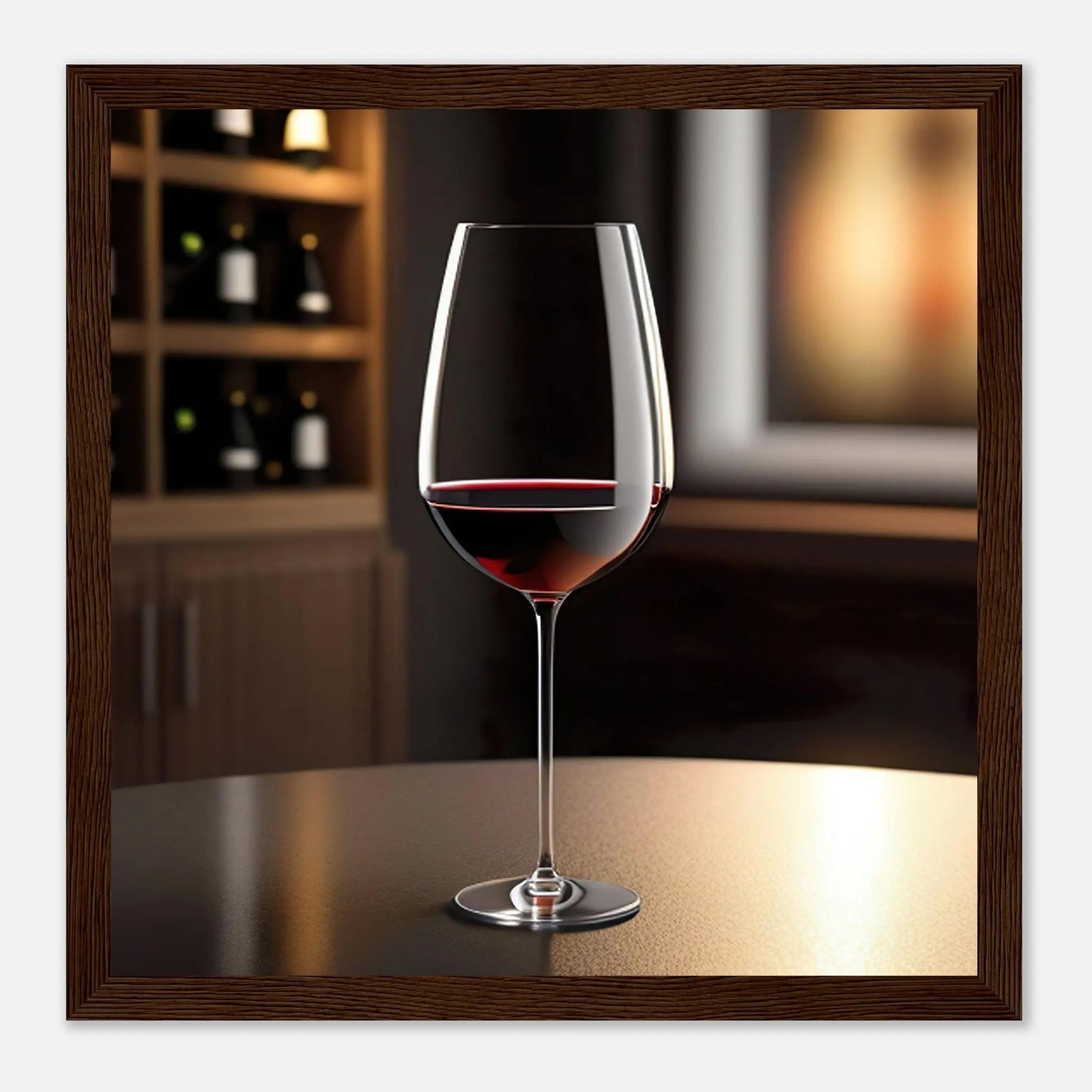 Gerahmtes Premium-Poster - Rotwein im Glas - Foto Stil, KI-Kunst - RolConArt, Kreative Vielfalt, 30x30-cm-12x12-Dunkler-Holzrahmen