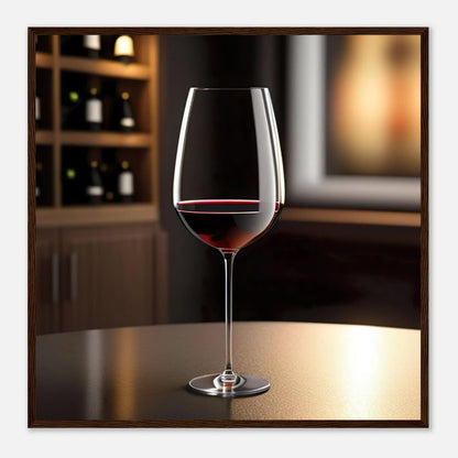 Gerahmtes Premium-Poster - Rotwein im Glas - Foto Stil, KI-Kunst - RolConArt, Kreative Vielfalt, 70x70-cm-28x28-Dunkler-Holzrahmen