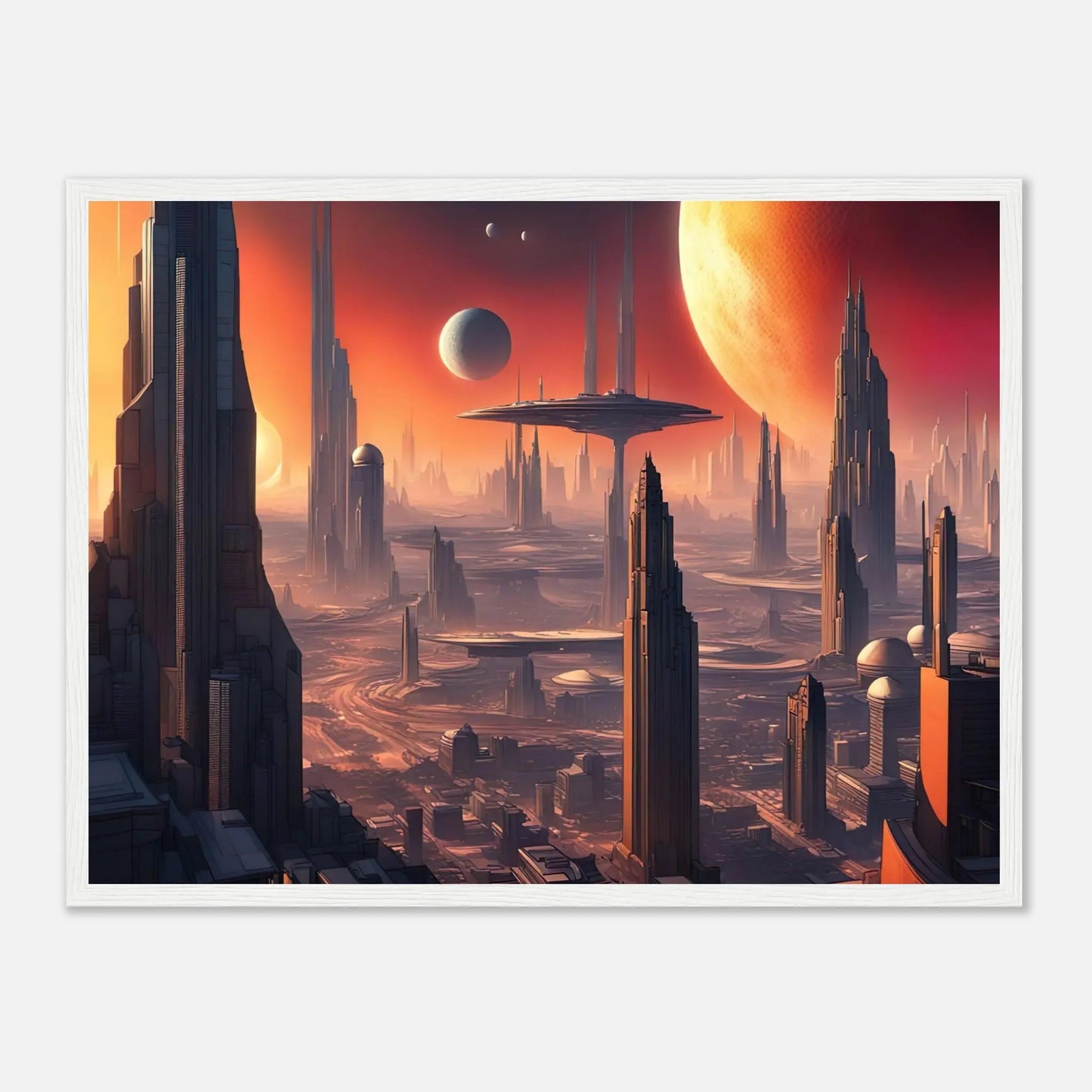 Gerahmtes Premium-Poster -Futuristische Welt- Digitaler Stil, KI-Kunst - RolConArt, Sci-Fi, 45x60-cm-18x24-Weißer-Rahmen