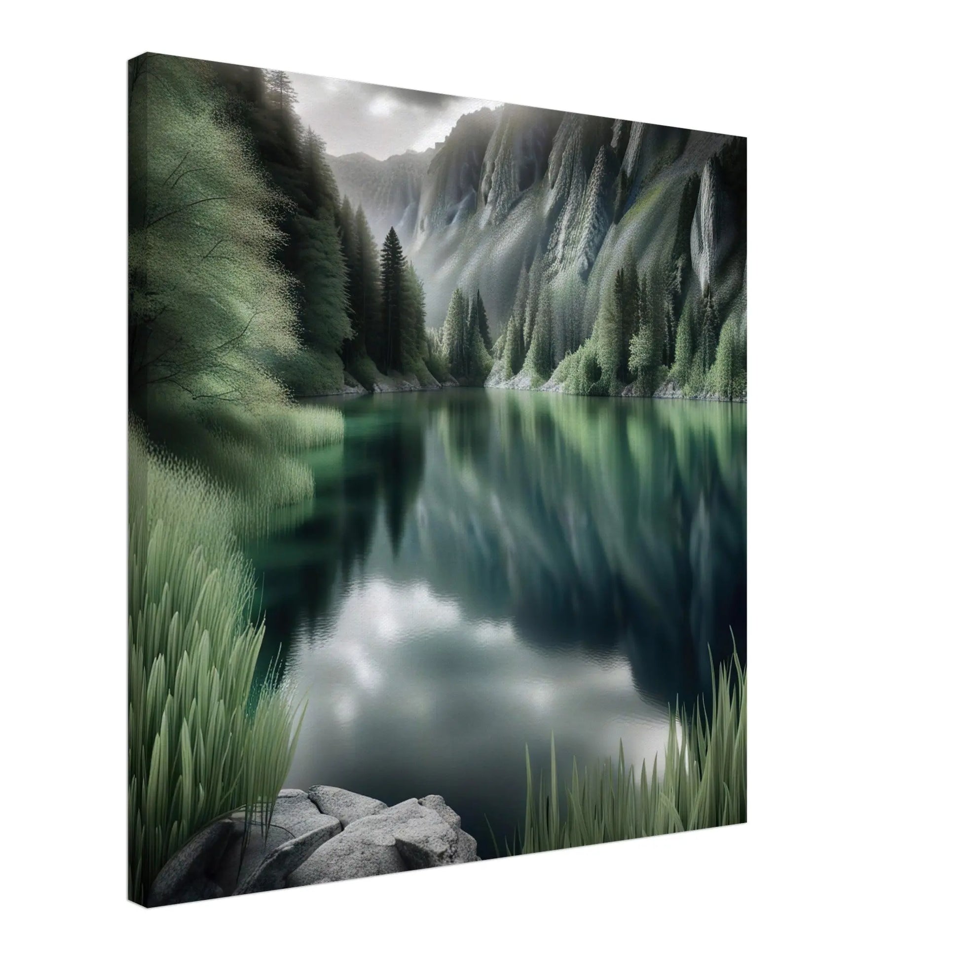 Leinwandbild - Landschaft mit See - Digitaler Stil, KI-Kunst - RolConArt, Landschaften, 