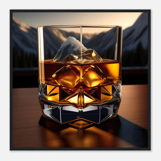 Gerahmtes Premium-Poster - Whiskey im Glas - Foto Stil, KI-Kunst - RolConArt, Kreative Vielfalt, 70x70-cm-28x28-Schwarzer-Rahmen