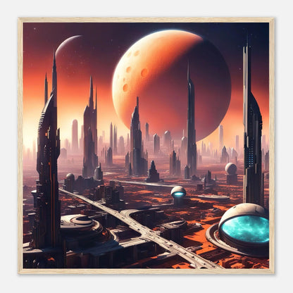 Gerahmtes Premium-Poster -Futuristische Welt- Digitaler Stil, KI-Kunst - RolConArt, Sci-Fi, 70x70-cm-28x28-Holzrahmen