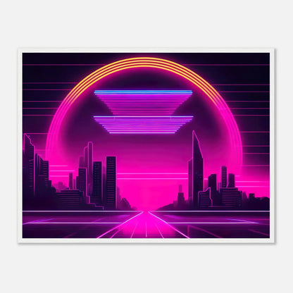 Gerahmtes Premium-Poster - Stadtlandschaft - Neon Stil, KI-Kunst - RolConArt, Neon, 60x80-cm-24x32-Weißer-Rahmen