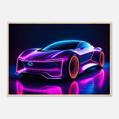 Gerahmtes Premium-Poster -Futuristisches Fahrzeug- Neon Stil, KI-Kunst - RolConArt, Neon, 70x100-cm-28x40-Holzrahmen