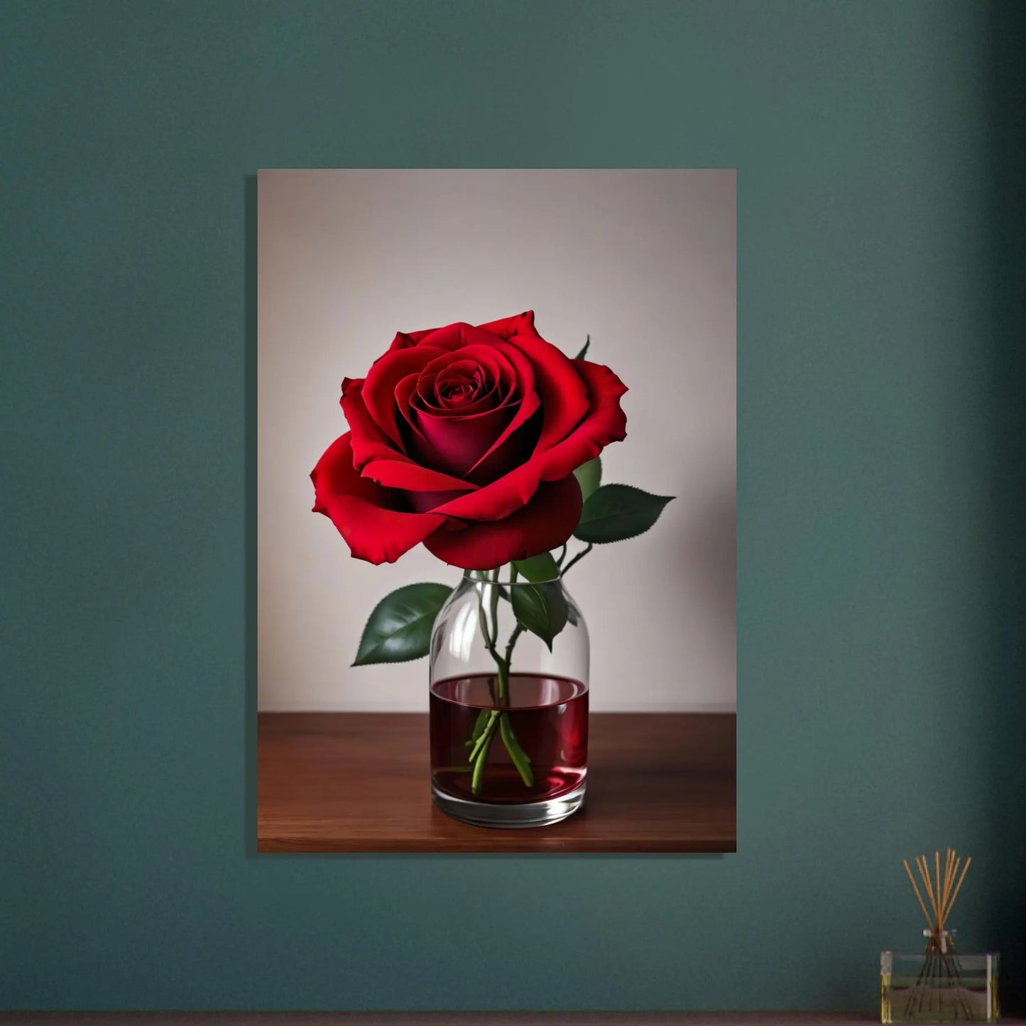 Aluminiumdruck - Rote Rose - Foto Stil, KI-Kunst - RolConArt, Pflanzen, 70x100-cm-28x40