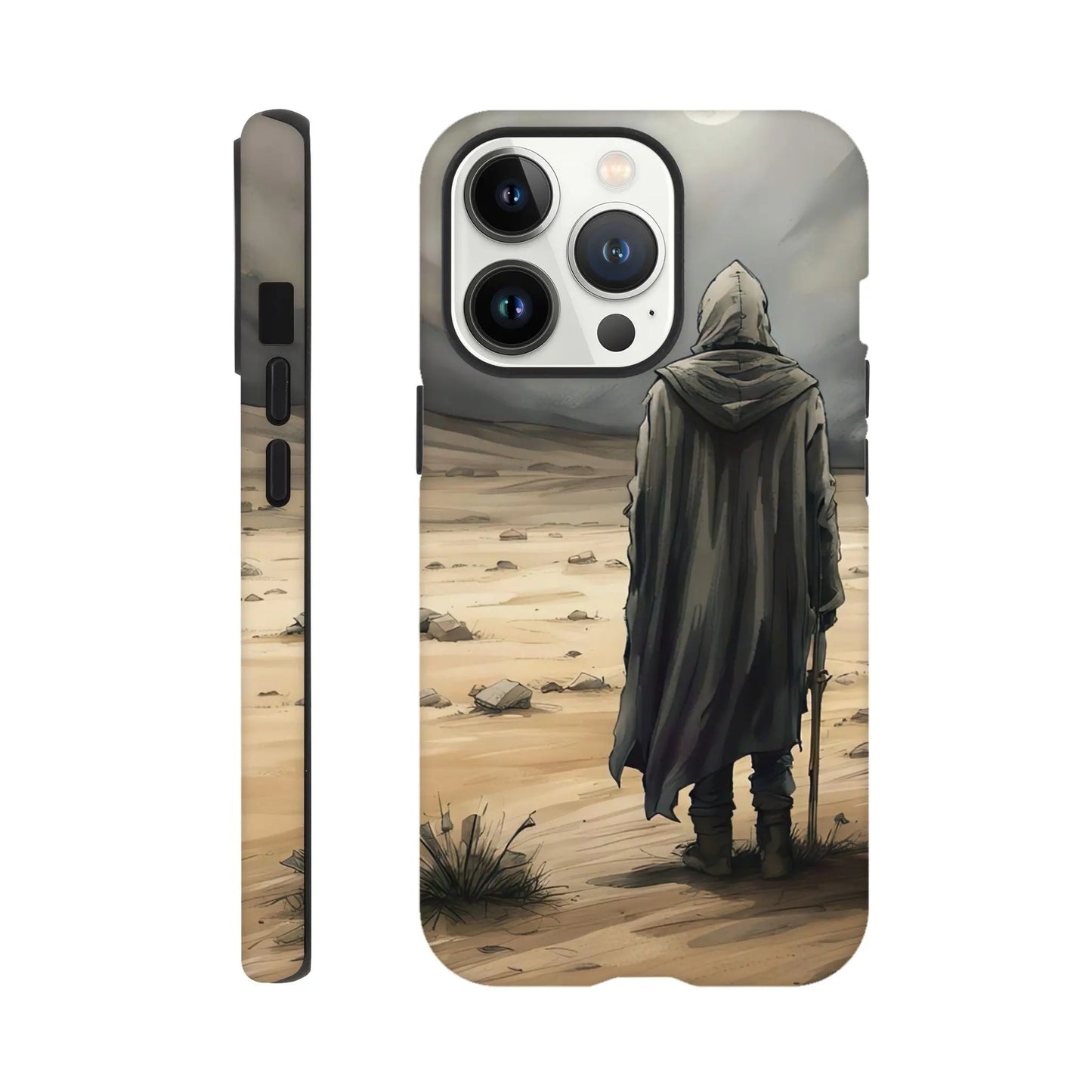 Smartphone-Hülle "Hart" - Wüstenwanderer - Malerischer Stil, KI-Kunst RolConArt, Malerischer Stil - Porträts, iPhone-13-Pro