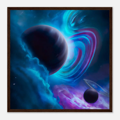 Gerahmtes Premium-Poster - Planet, Weltraum - Digitaler Stil, KI-Kunst - RolConArt, Sci-Fi, 50x50-cm-20x20-Dunkles-Holz