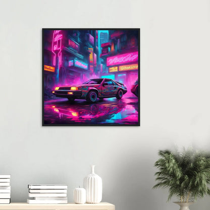 Gerahmtes Premium-Poster - Retro Auto - Neon Stil, KI-Kunst - RolConArt, Neon, 