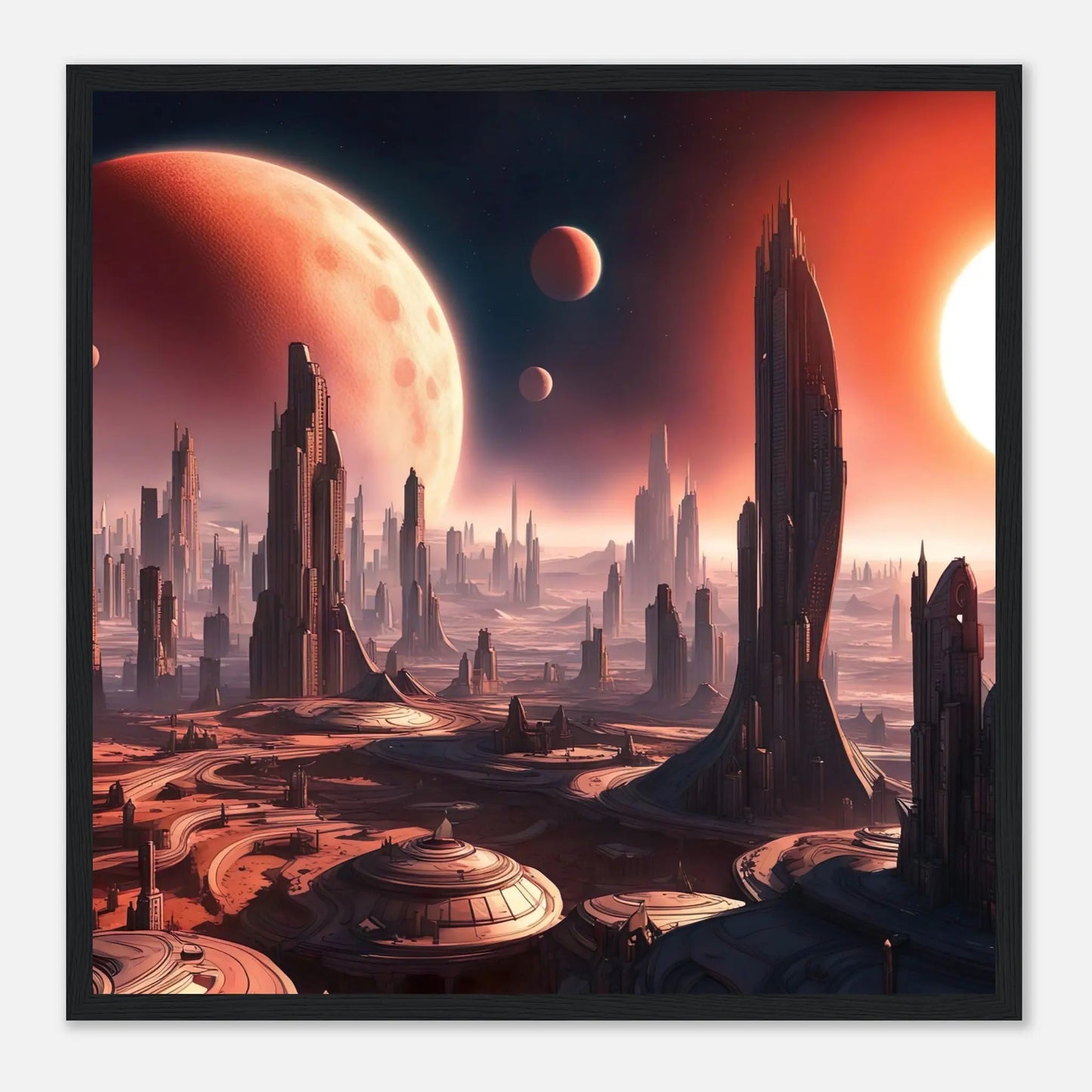 Gerahmtes Premium-Poster -Futuristische Welt- Digitaler Stil, KI-Kunst - RolConArt, Sci-Fi, 50x50-cm-20x20-Schwarzer-Rahmen