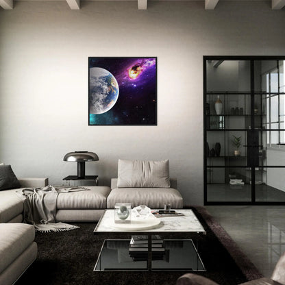 Gerahmtes Premium-Poster - Planet und Komet - Digitaler Stil, KI-Kunst - RolConArt, Sci-Fi, 