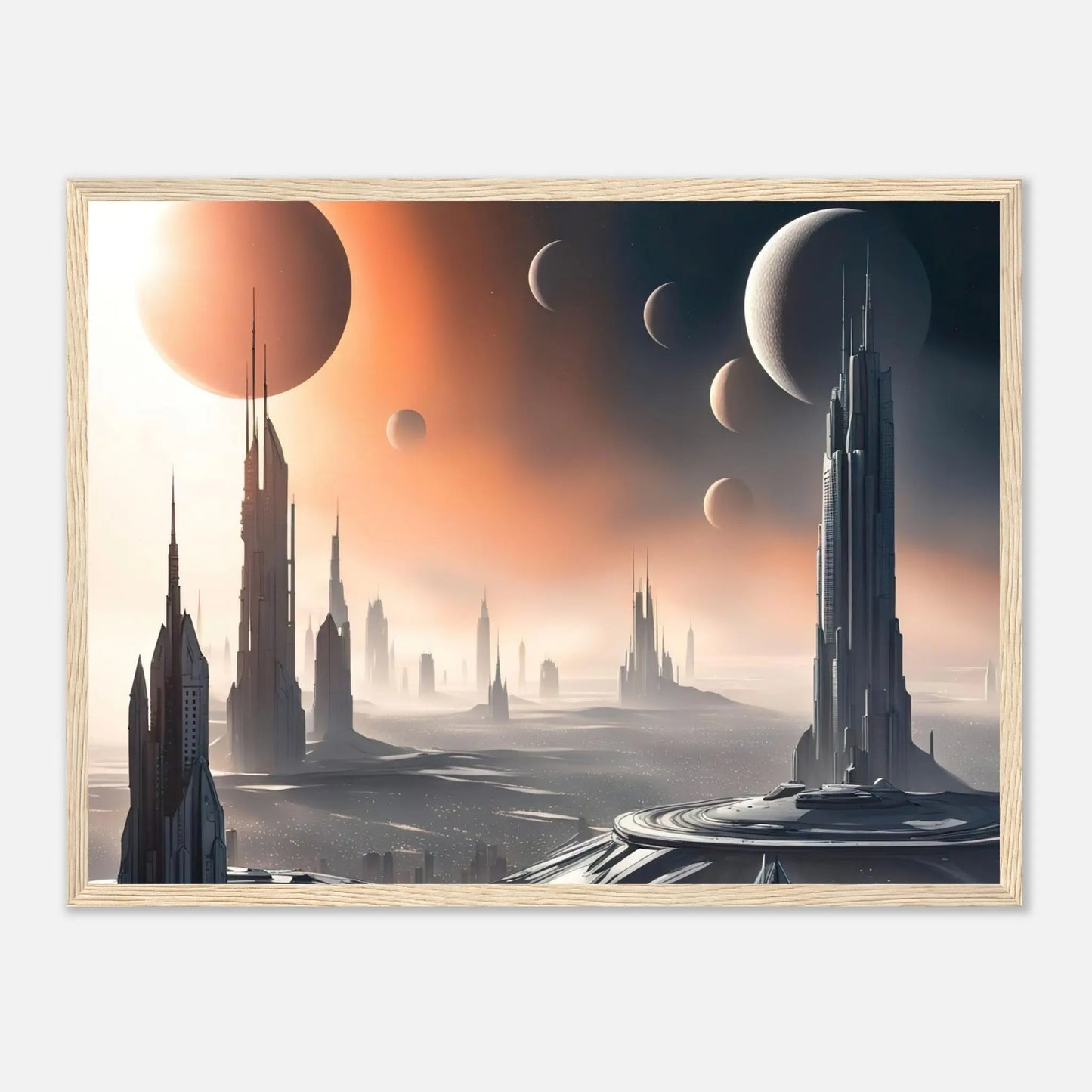 Gerahmtes Premium-Poster -Futuristische Welt- Digitaler Stil, KI-Kunst - RolConArt, Sci-Fi, 45x60-cm-18x24-Holzrahmen