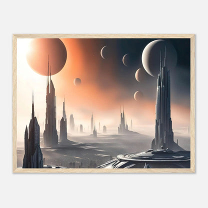 Gerahmtes Premium-Poster -Futuristische Welt- Digitaler Stil, KI-Kunst - RolConArt, Sci-Fi, 45x60-cm-18x24-Holzrahmen