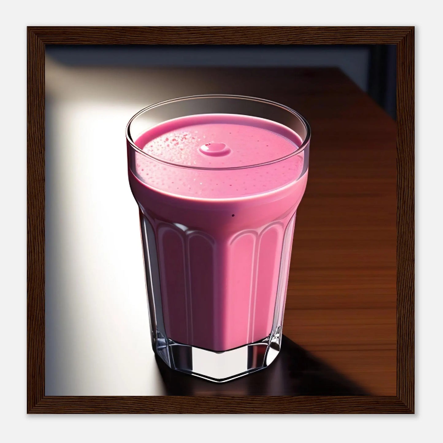 Gerahmtes Premium-Poster - Smoothie im Glas - Foto Stil, KI-Kunst - RolConArt, Kreative Vielfalt, 30x30-cm-12x12-Dunkler-Holzrahmen