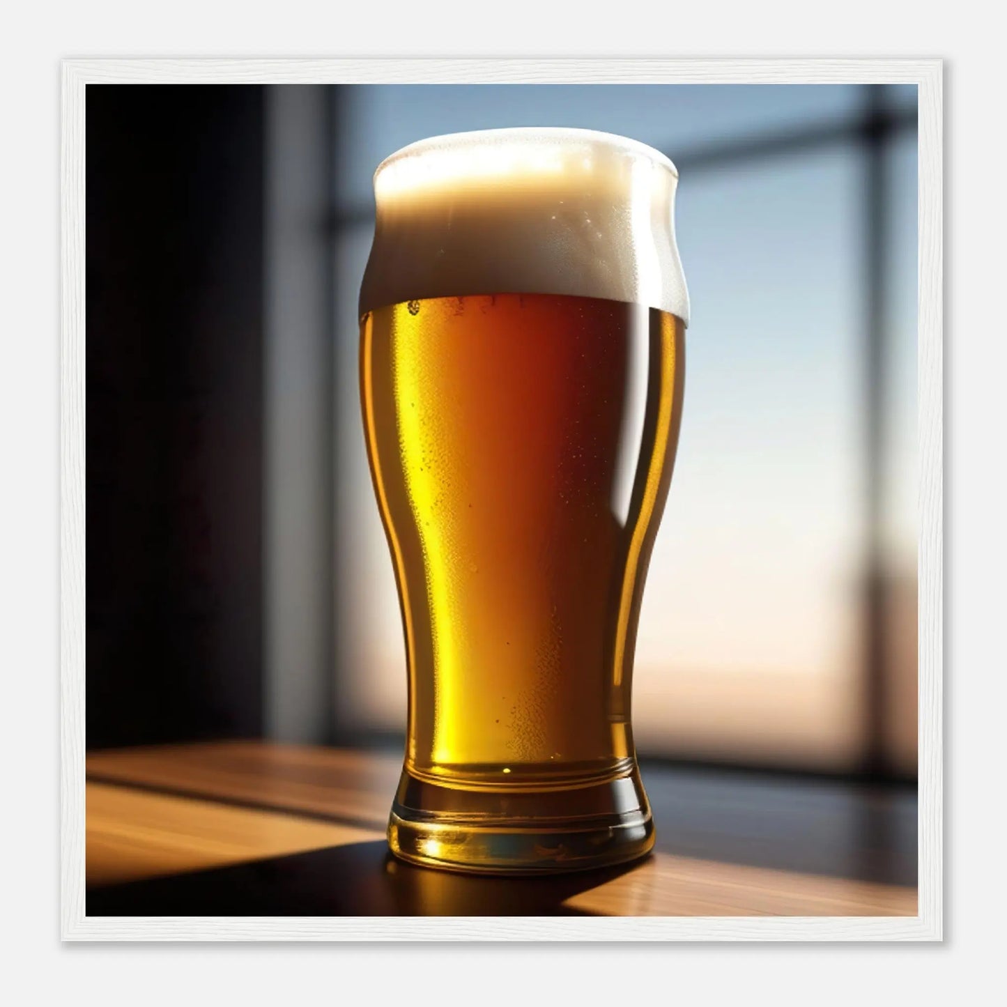 Gerahmtes Premium-Poster - Bier im Glas - Foto Stil, KI-Kunst - RolConArt, Kreative Vielfalt, 50x50-cm-20x20-Weißer-Rahmen