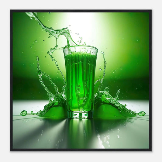 Gerahmtes Premium-Poster - Glas mit grünem Trank - Foto Stil, KI-Kunst - RolConArt, Kreative Vielfalt, 70x70-cm-28x28-Schwarzer-Rahmen