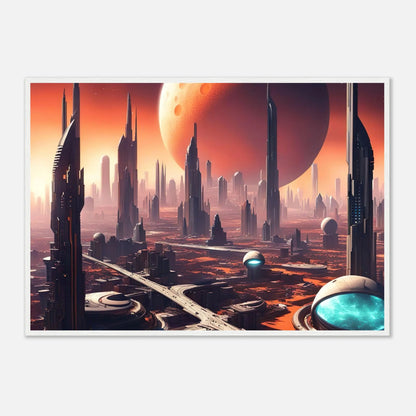 Gerahmtes Premium-Poster -Futuristische Welt- Digitaler Stil, KI-Kunst - RolConArt, Sci-Fi, 70x100-cm-28x40-Weißer-Rahmen