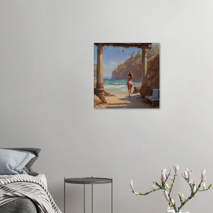 Leinwandbild - Strandlandschaft mit Frau - Malerischer Stil, KI-Kunst - RolConArt, Landschaften, 