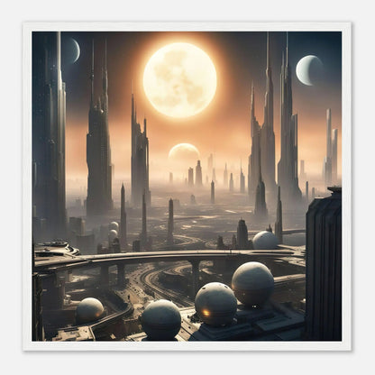 Gerahmtes Premium-Poster -Futuristische Welt- Digitaler Stil, KI-Kunst - RolConArt, Sci-Fi, 50x50-cm-20x20-Weißer-Rahmen