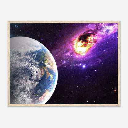 Gerahmtes Premium-Poster - Planet und Komet - Digitaler Stil, KI-Kunst - RolConArt, Sci-Fi, 60x80-cm-24x32-Holz