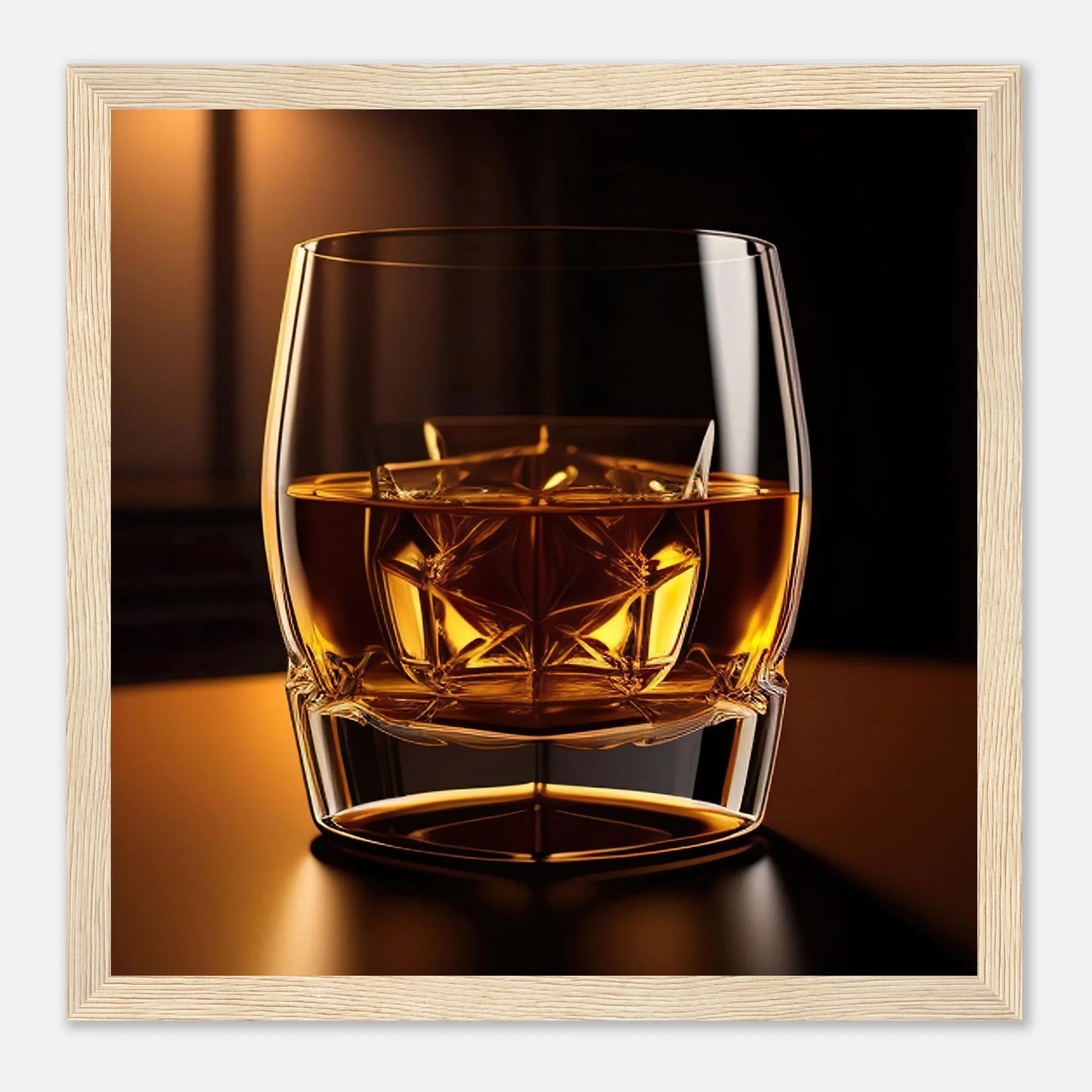 Gerahmtes Premium-Poster - Whiskey im Glas - Foto Stil, KI-Kunst - RolConArt, Kreative Vielfalt, 30x30-cm-12x12-Holzrahmen