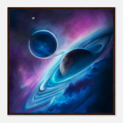 Gerahmtes Premium-Poster - Planet, Weltraum - Digitaler Stil, KI-Kunst - RolConArt, Sci-Fi, 70x70-cm-28x28-Dunkles-Holz