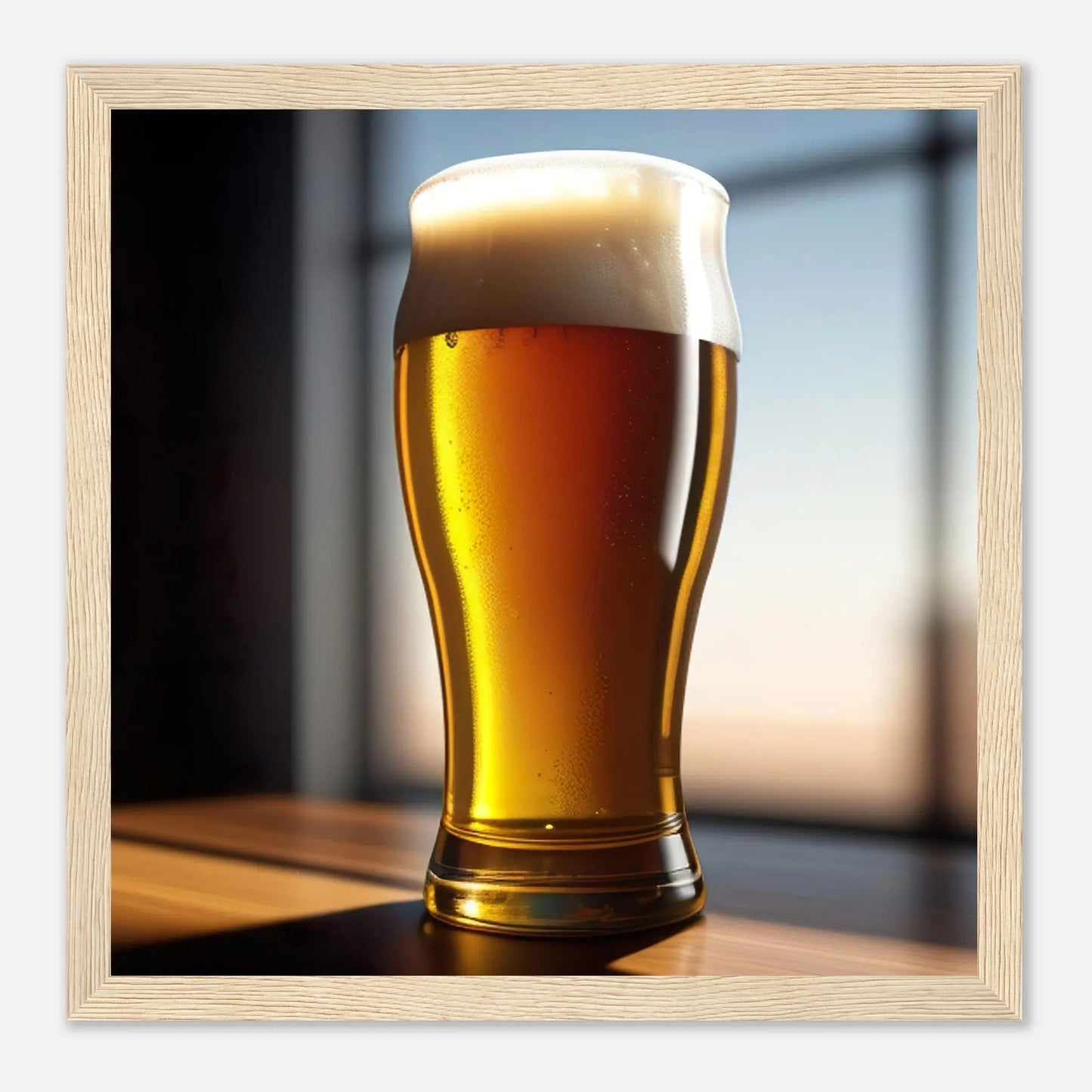 Gerahmtes Premium-Poster - Bier im Glas - Foto Stil, KI-Kunst - RolConArt, Kreative Vielfalt, 30x30-cm-12x12-Holzrahmen