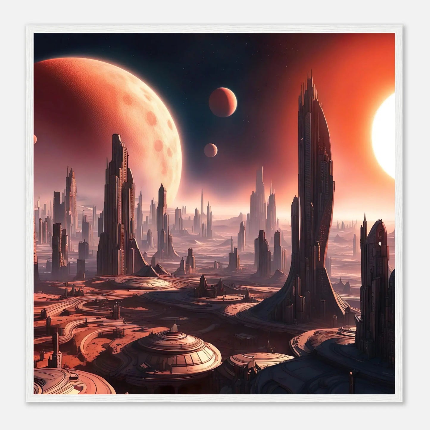 Gerahmtes Premium-Poster -Futuristische Welt- Digitaler Stil, KI-Kunst - RolConArt, Sci-Fi, 70x70-cm-28x28-Weißer-Rahmen