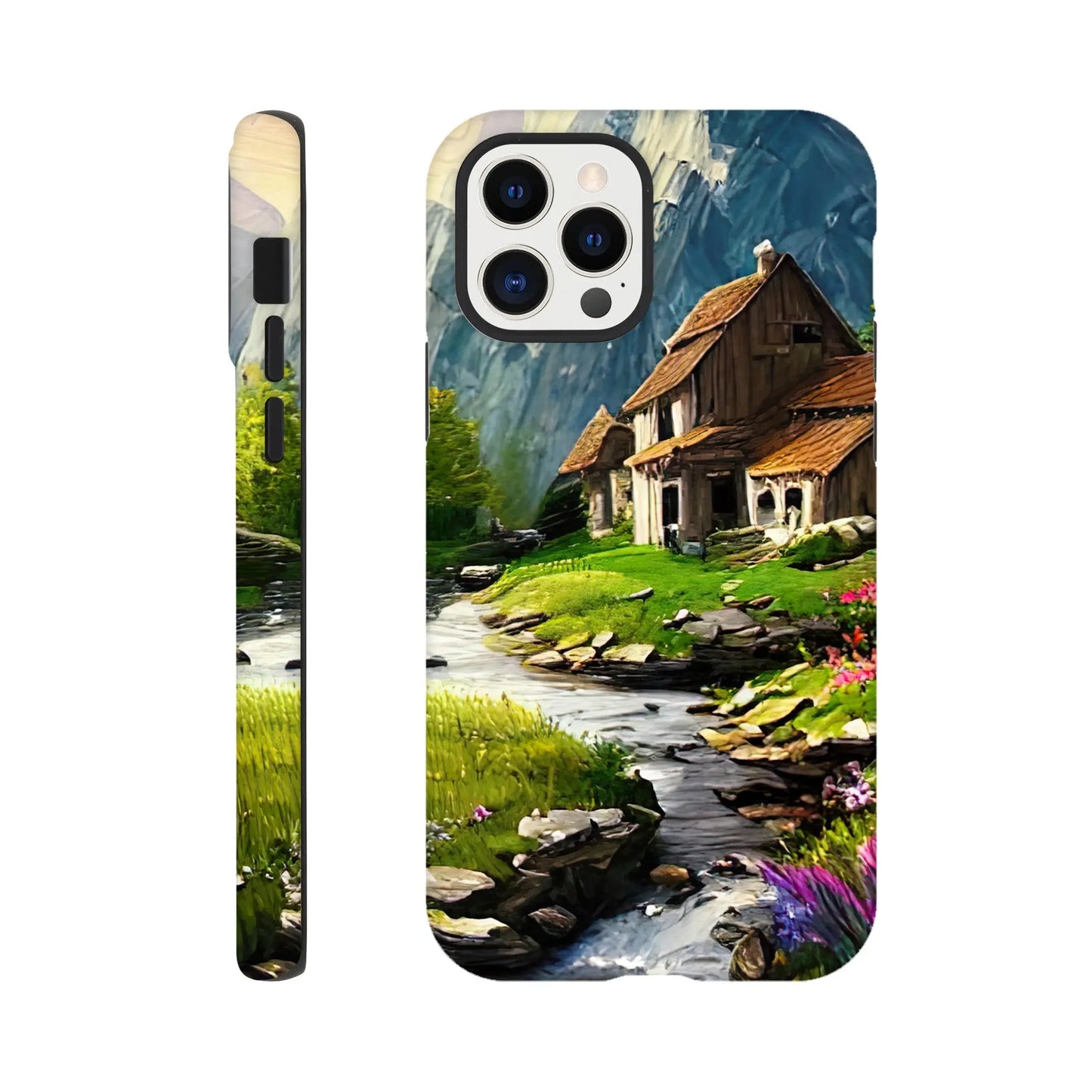 Smartphone-Hülle "Hart" - Berglandschaft - Malerischer Stil, KI-Kunst RolConArt, Landschaften, iPhone-12-Pro