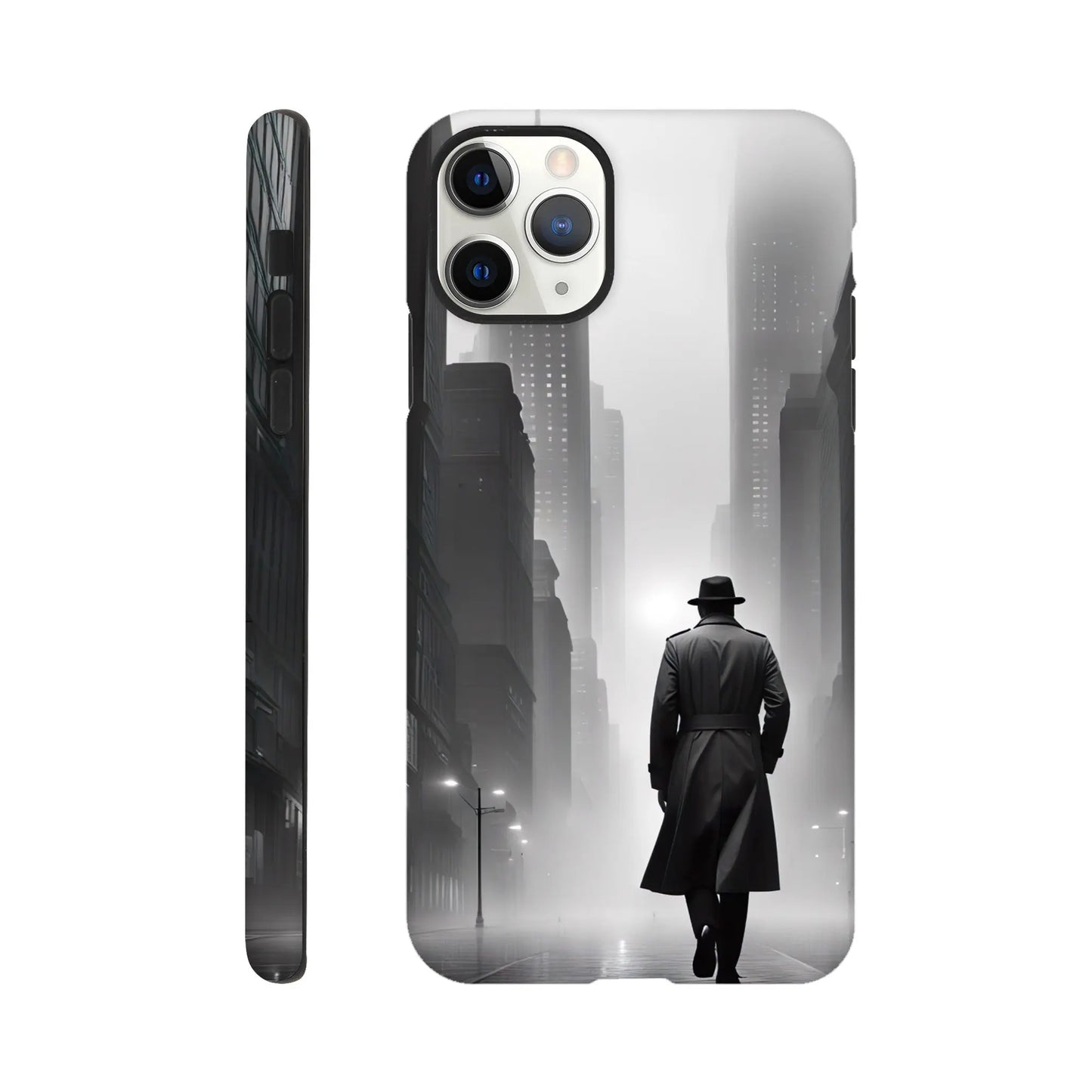 Smartphone-Hülle "Hart" - Stadtgänger - Schwarz-Weiß Stil, KI-Kunst RolConArt, Schwarz-Weiß, iPhone-11-Pro-Max