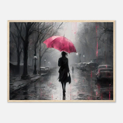 Gerahmtes Premium-Poster - Frau auf einer Straße - Schwarz-Weiß, KI-Kunst - RolConArt, Schwarz-Weiß mit Akzentfarben, 60x80-cm-24x32-Holzrahmen