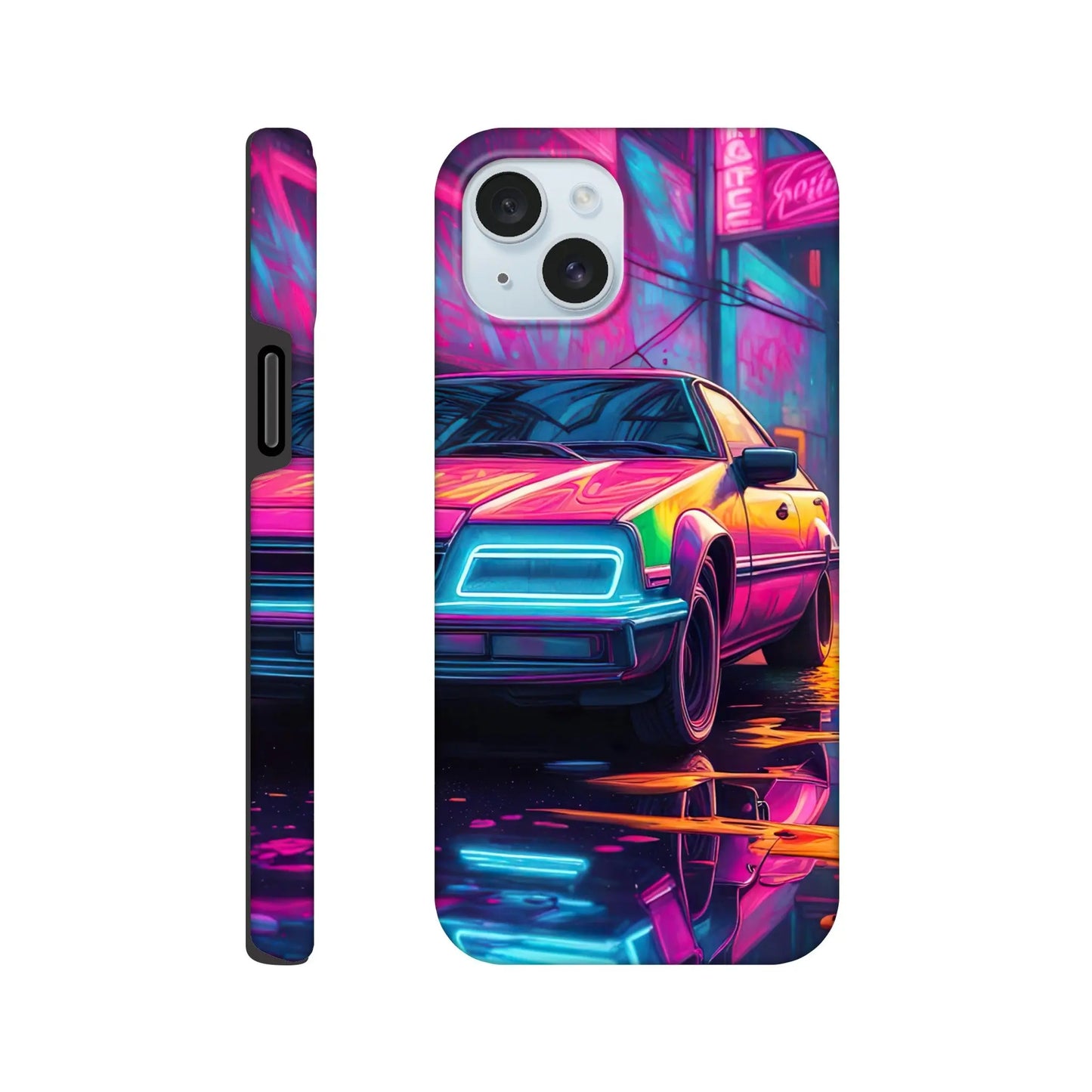 Smartphone-Hülle "Hart" - Retro Auto - Neon Stil, KI-Kunst RolConArt, Neon, iPhone-15-Plus