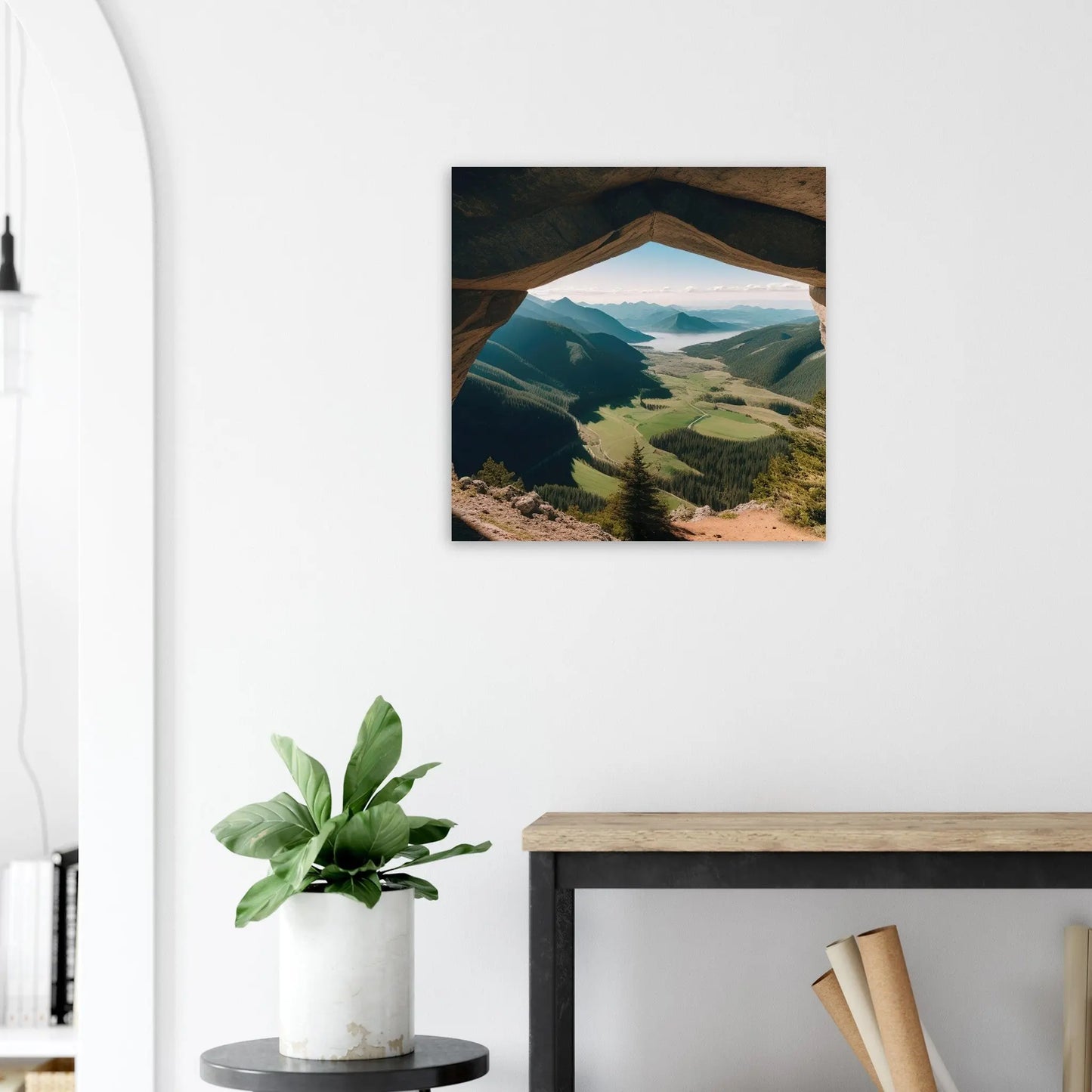 Moderner Forex-Druck - Bergpanorama - Foto-Stil, KI-Kunst - RolConArt, Landschaften, 60x60-cm-24x24-Weiß