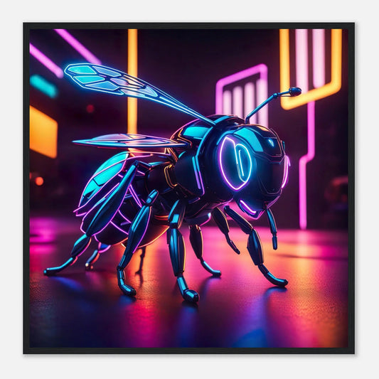 Gerahmtes Premium-Poster -Futuristischer Roboter- Neon Stil, KI-Kunst - RolConArt, Neon, 70x70-cm-28x28-Schwarzer-Rahmen