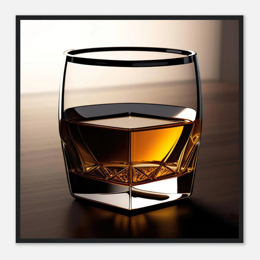 Gerahmtes Premium-Poster - Whiskey im Glas - Foto Stil, KI-Kunst - RolConArt, Kreative Vielfalt, 70x70-cm-28x28-Schwarzer-Rahmen