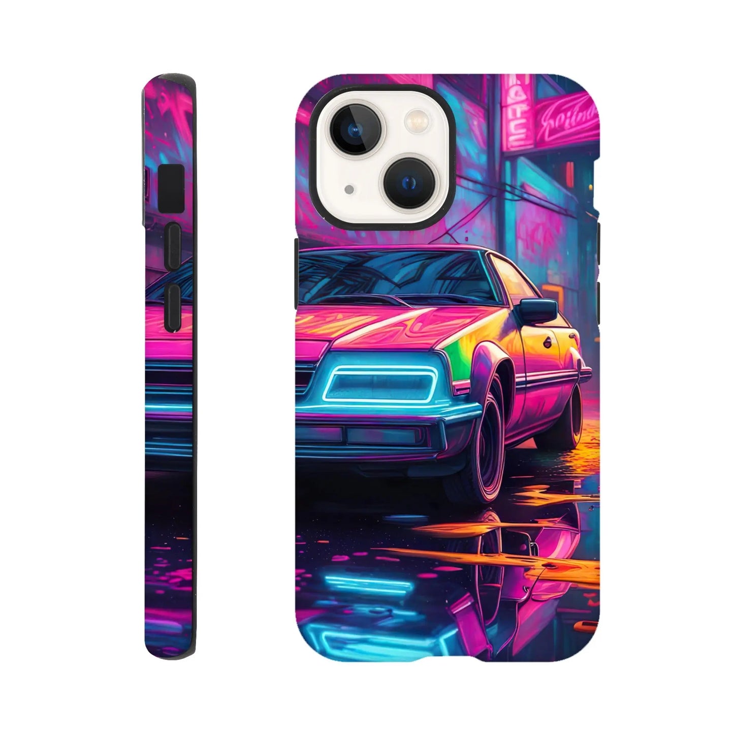 Smartphone-Hülle "Hart" - Retro Auto - Neon Stil, KI-Kunst RolConArt, Neon, iPhone-13-Mini
