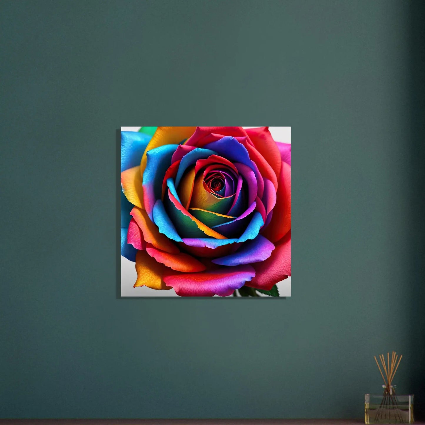 Aluminiumdruck - Bunte Rose - Foto Stil, KI-Kunst - RolConArt, Pflanzen, 60x60-cm-24x24