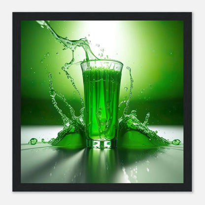 Gerahmtes Premium-Poster - Glas mit grünem Trank - Foto Stil, KI-Kunst - RolConArt, Kreative Vielfalt, 30x30-cm-12x12-Schwarzer-Rahmen