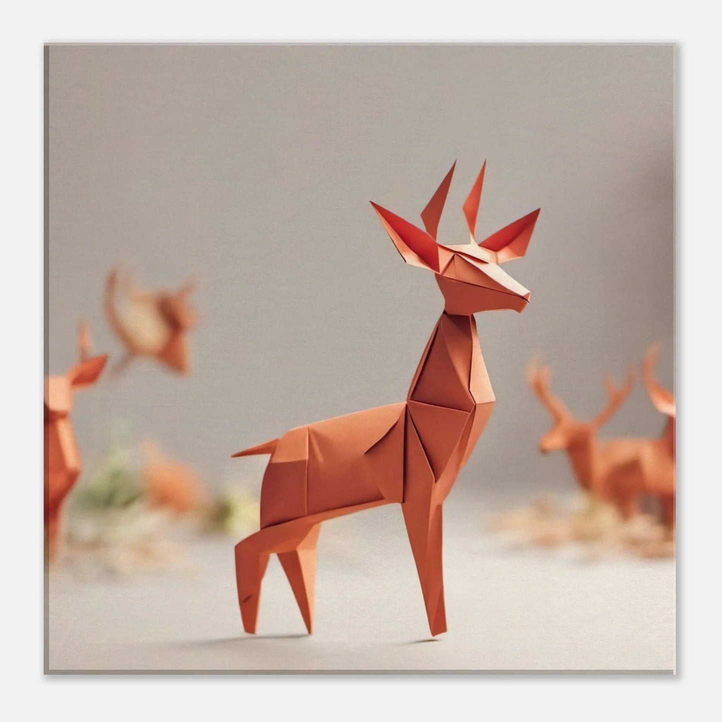 Leinwandbild - Hirsch - Origami Stil, KI-Kunst - RolConArt, Origami Kunst, 40x40-cm-16x16