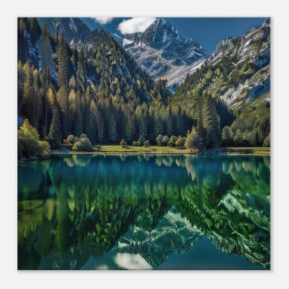Leinwandbild - Berglandschaft mit See - Foto Stil, KI-Kunst - RolConArt, Landschaften, 60x60-cm-24x24