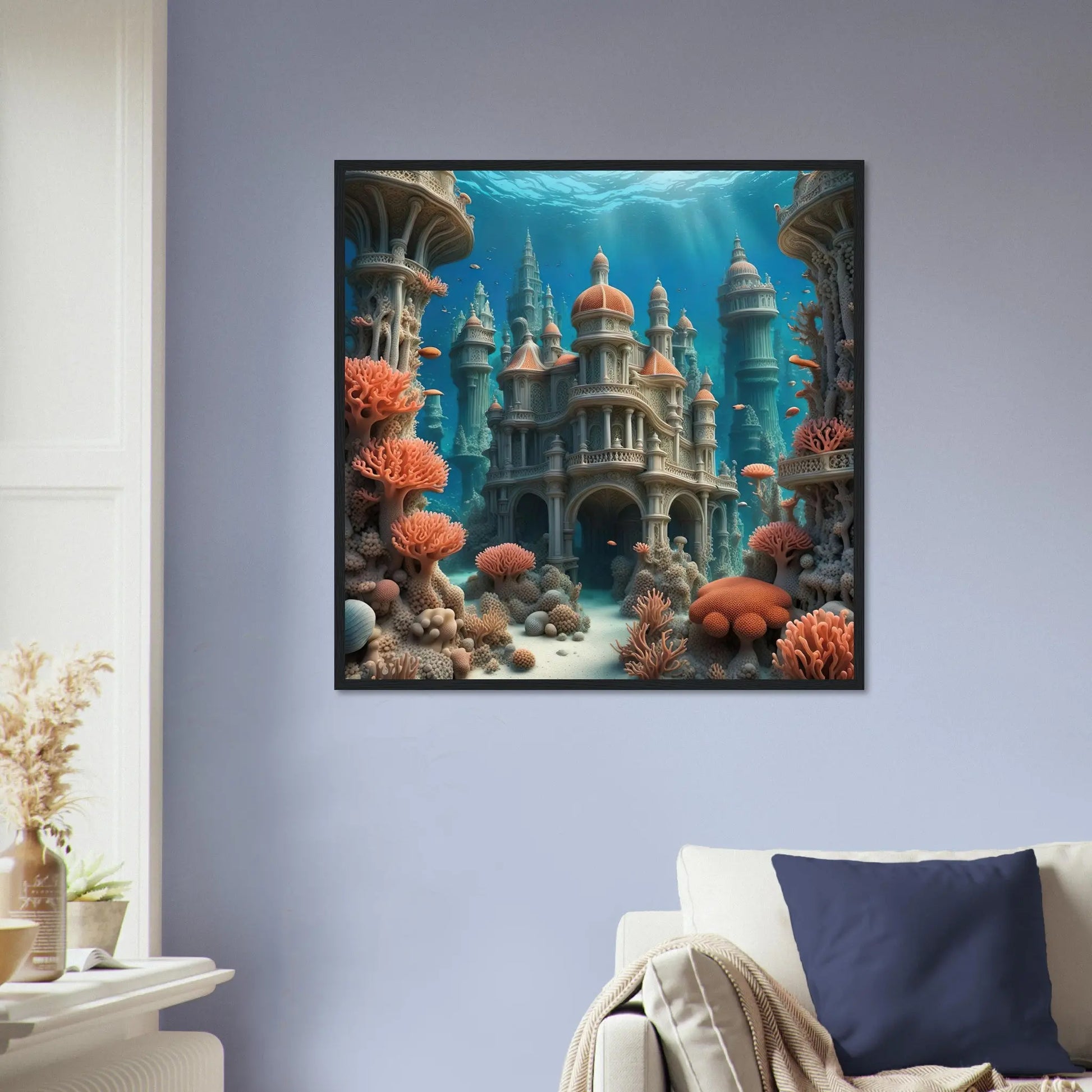 Gerahmtes Premium-Poster - Unterwasserwelt - Digitaler Stil, KI-Kunst - RolConArt, Unterwasserlandschaften, 