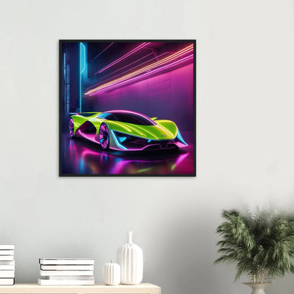 Gerahmtes Premium-Poster -Futuristisches Fahrzeug- Neon Stil, KI-Kunst - RolConArt, Neon, 