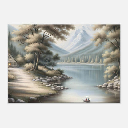 Leinwandbild - Landschaft mit See - Malerischer Stil, KI-Kunst - RolConArt, Landschaften, 70x100-cm-28x40