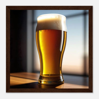 Gerahmtes Premium-Poster - Bier im Glas - Foto Stil, KI-Kunst - RolConArt, Kreative Vielfalt, 30x30-cm-12x12-Dunkler-Holzrahmen