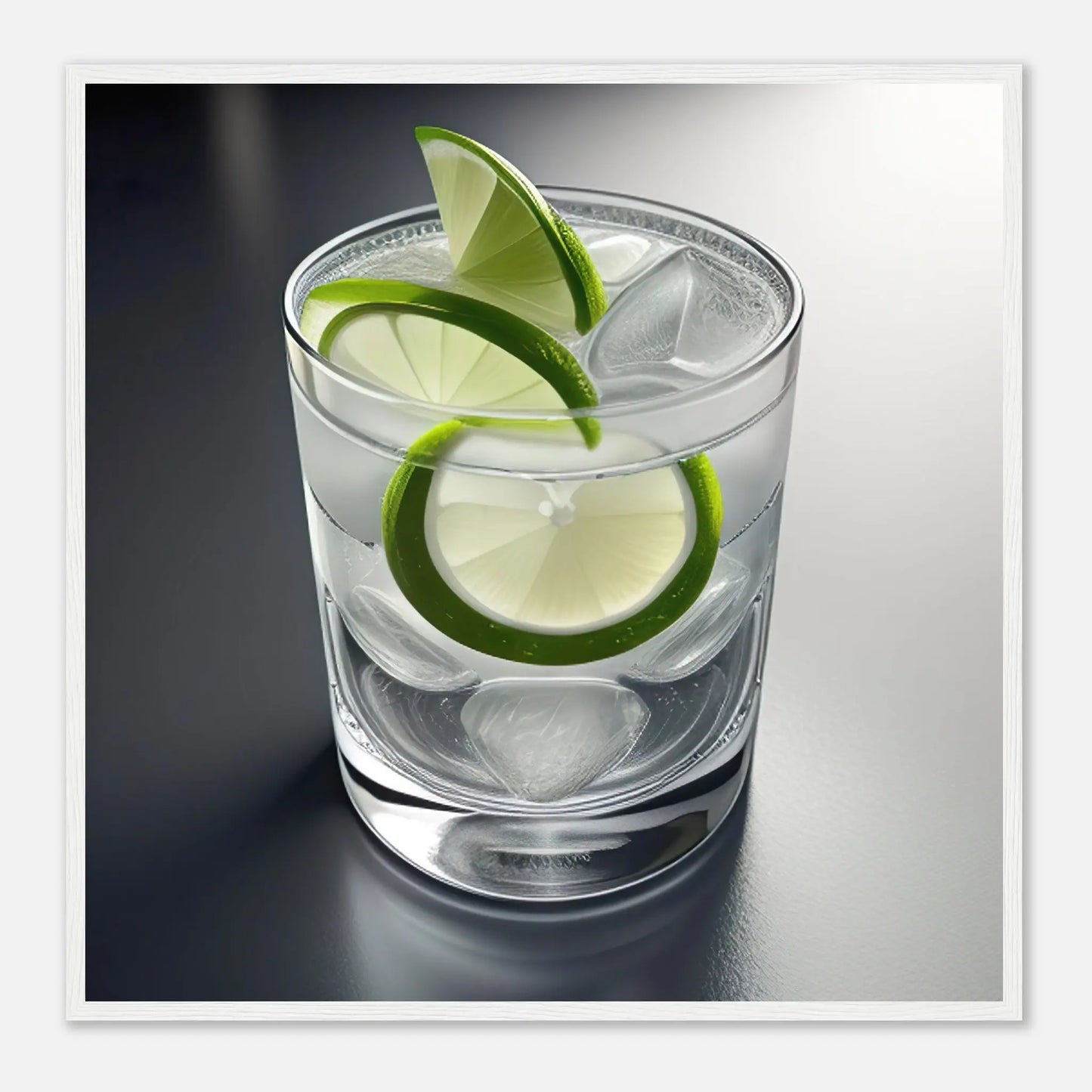 Gerahmtes Premium-Poster - Gin Tonic im Glas - Foto Stil, KI-Kunst - RolConArt, Kreative Vielfalt, 70x70-cm-28x28-Weißer-Rahmen