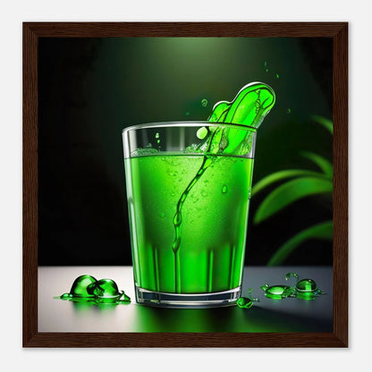 Gerahmtes Premium-Poster - Glas mit grünem Trank - Foto Stil, KI-Kunst - RolConArt, Kreative Vielfalt, 30x30-cm-12x12-Dunkler-Holzrahmen