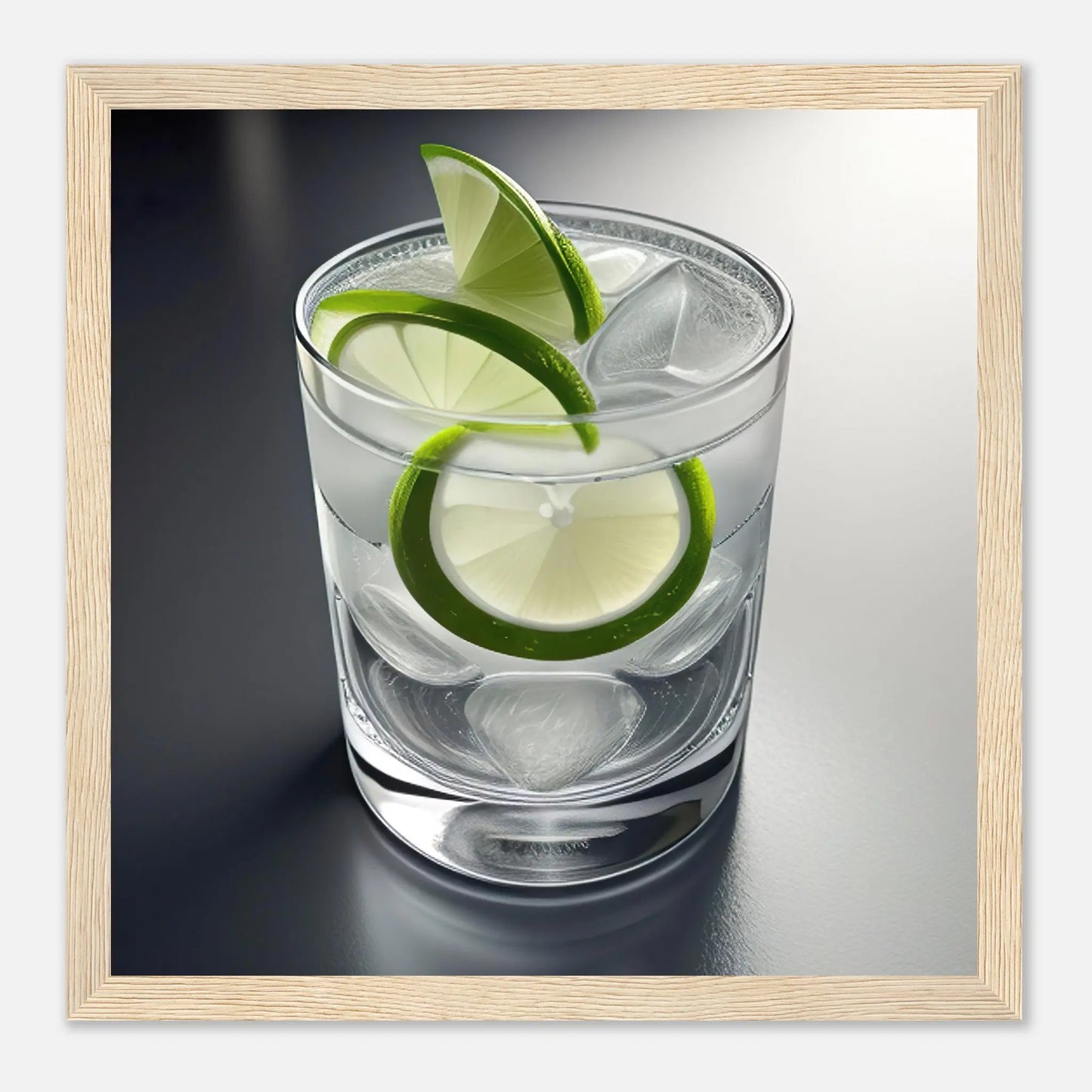 Gerahmtes Premium-Poster - Gin Tonic im Glas - Foto Stil, KI-Kunst - RolConArt, Kreative Vielfalt, 30x30-cm-12x12-Holzrahmen