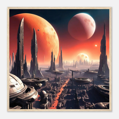 Gerahmtes Premium-Poster -Futuristische Welt- Digitaler Stil, KI-Kunst - RolConArt, Sci-Fi, 70x70-cm-28x28-Holzrahmen