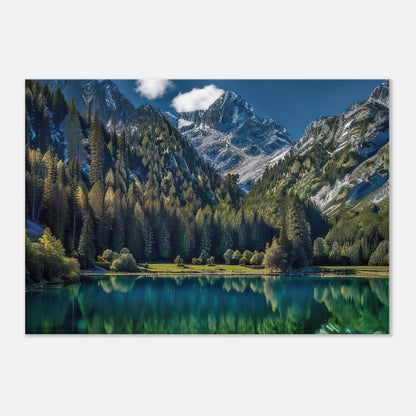 Leinwandbild - Berglandschaft mit See - Foto Stil, KI-Kunst - RolConArt, Landschaften, 70x100-cm-28x40
