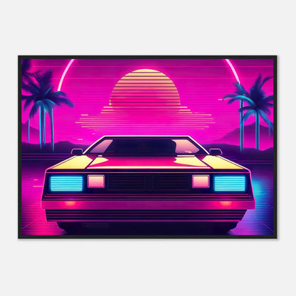 Gerahmtes Premium-Poster - Retro Auto - Neon Stil, KI-Kunst - RolConArt, Neon, 70x100-cm-28x40-Schwarzer-Rahmen